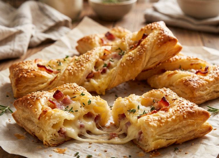 Hojaldre con bacon y queso