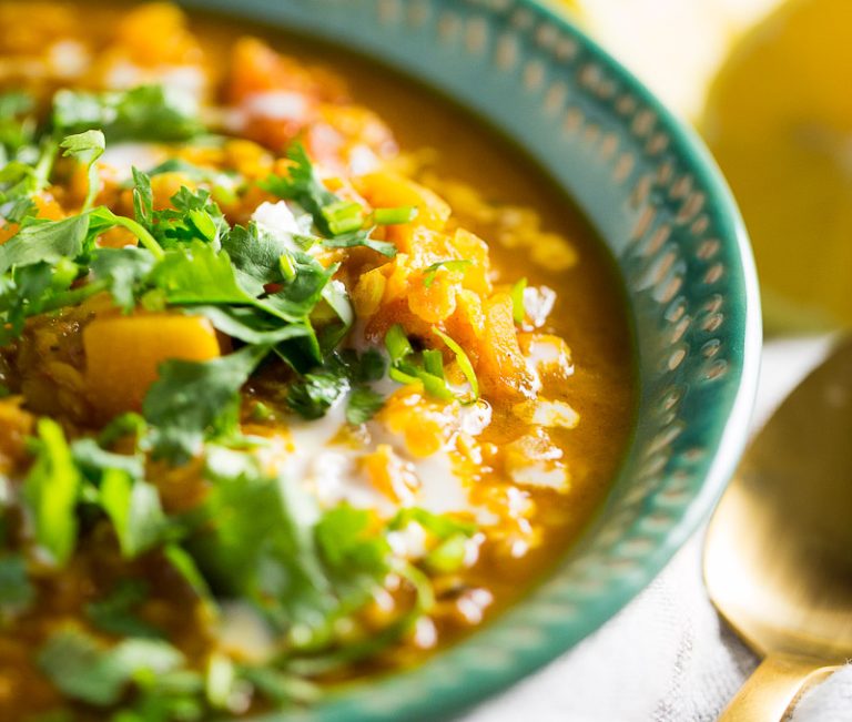 Lentejas con calabaza y curry