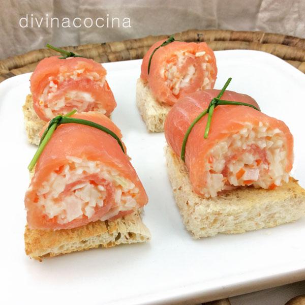 Rollitos de Pan de Molde con Salmón y Aguacate