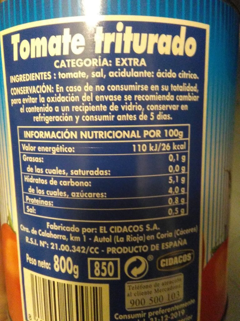 ¿Cuánto dura el tomate triturado en la nevera?